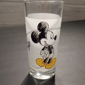 Disney Clear Glass Tumbler with Black Mickey Sketch and Yellow Shoes